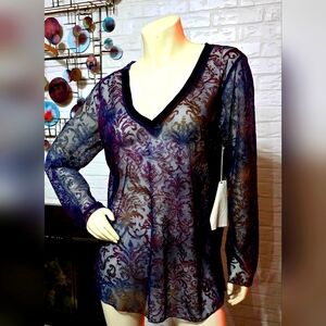 ARATTA SILENT JOURNEY | V Neck Sheer &Velet"Burn-out" Top